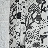 Fon perde/2 kanat, beyaz-siyah, 145x300 cm, ışık filtreleyici, keten-pamuk