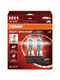 AMPUL 12V H11 55W NIGHT BREAKER LASER % 150 GUÇLU % 20 BEYAZ ISIK (IKILI AMBALAJ) (ORIJINAL)