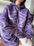 Yarım Fermuarlı Kapüşonlu Sweatshirt - Mor