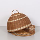 El Yapımı Bohem İskandinav Rattan Hasır Yemek Koruyucu, Pasta Kek Börek Saklama Kabı 40x25x30cm