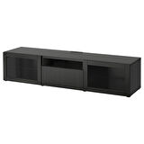 Tv sehpası, venge-siyah-kahverengi-şeffaf cam, 180x42x39 cm, LAPPVIKEN/SINDVIK, fren raylı
