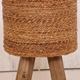 pixiperi-Teak Ağacı Dekoratif Sehpa, Doğal Hasır Sehpa, Yuvarlak Yan Orta Sehpa, Puf 32x50cm