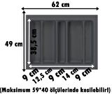 62x49 Cm. 5 Bölmeli Gri Çekmece İçi Düzenleyici Kepçelik (59*40 CM'E KADAR KESİLR) Ücretsiz Kesim