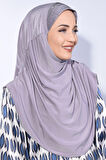 Taşlı Pileli Hijab Gri - Gri