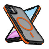 Apple iPhone 12 Uyumlu Kılıf Magsafe Wireless Şarj Özellikli Şerit Tasarımlı Kılıf Kapak