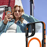 Apple iPhone 16 Plus Uyumlu Kılıf Magsafe Wireless Şarj Özellikli Şerit Tasarımlı Kılıf Kapak