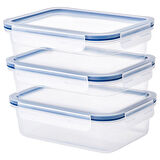Plastik saklama kabı seti, şeffaf, 1 lt, kare-dikdörtgen, 3 parça