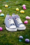 Unisex Erkek Kız Çocuk Keten Kısa Convers Modeli Bağcıklı Spor Ayakkabı MAVİ