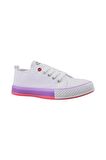 Unisex Erkek Kız Çocuk Keten Kısa Convers Modeli Bağcıklı Spor Ayakkabı Beyaz-Lila
