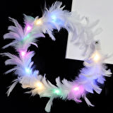 Led Işıklı RGB 3 Fonksiyonlu Otrişli Parti Tacı Beyaz Renk 