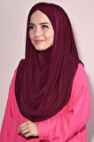 Hazır Tesettür Pileli 3 Bantlı Hijab Bordo - Bordo