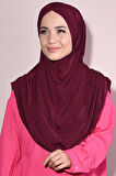 Hazır Tesettür Pileli 3 Bantlı Hijab Bordo - Bordo