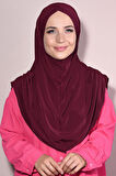 Hazır Tesettür Pileli 3 Bantlı Hijab Bordo - Bordo