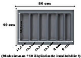 85x49 Cm. 6 Bölmeli Gri Çekmece İçi Düzenleyici Kepçelik (80*40 CM'E KADAR KESİLR) Ücretsiz Kesim