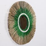 Japandi, Retro Eklektik, Bohem, İskandinav Dekoratif Bambu Yeşil Aynalı Deniz Sazı Duvar Süsü 60cm