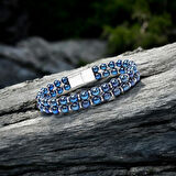  FM Çift Mavi Ve Gümüş Renk Hematit Çelik Bileklik 31832B20D6 