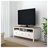 Tv sehpası, beyaz vernik-açık kahverengi, 148x47 cm