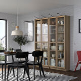 Cam kapaklı kitaplık, meşe görünümlü, 160x202 cm, 4 kapaklı