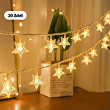 BUFFER® 20 Adet Mini Yıldız Led 5 Metre Günışığı Rengi Dekoratif Led