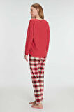Pamuklu Kışlık Kare Desenli Uzun Kol Pijama Takımı