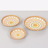 %100 El Yapımı Doğal Rattan Çerçeveli Geometrik Desenli Dekoratif Tabak&Kase 3lü Set