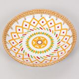 %100 El Yapımı Doğal Rattan Çerçeveli Geometrik Desenli Dekoratif Tabak&Kase 3lü Set