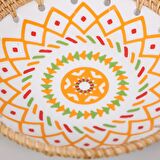 %100 El Yapımı Doğal Rattan Çerçeveli Geometrik Desenli Dekoratif Tabak&Kase 3lü Set