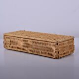 Organizer, Rattan Kapaklı Saklama Kutusu, Dekoratif Obje, Takı Kutusu, Dolap İçi Düzenleyici 26x5cm