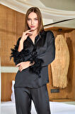 Aqua 25583 Gömlek Yaka Otrişli Saten Pijama Takımı