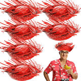 Tropikal Parti Kırmızı Hasır Hawaii Şapkası 