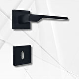 Stilo Siyah Kare Rozetli Oda Kapı Kolu ve 40X23mm Siyah Oda Gömme Kilit Set