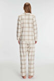 Pamuklu Uzun Kol Gömlek Pantolon Pijama Takımı - Ten - L