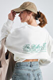 The Wellness Era Baskılı Oversize Beyaz Kadın Sweatshirt