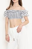 Çizgili Crop Bluz Lacibeyaz - 18426.631.
