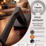 Stilo Antrasit 5 ADET ODA 2 ADET WC Kare Rozetli Kapı Kolu SET