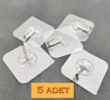 5 Adet 6x6 Cm Şeffaf Kendinden Yapışkanlı Kancalı Suya Dayanıklı Güçlü Askı