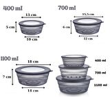 Saklama Kabı 3'lü Set Füme Saklama Kabı Seti & Yuvarlak Saklama Kabı Seti (400/700/1100 ml)
