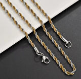 Gold&Gümüş Mixli Burgu Model Unisex Çelik Zincir Kolye Ve Bileklik 3mm