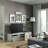 Tv sehpası, beyaz-parlak cila-bej, 180x42x39 cm, SELSVIKEN, fren raylı