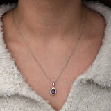 Gümüş Damla Mor Taşlı Kadın Kolye