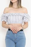 Çizgili Crop Bluz Beyazfüme - 18426.631.