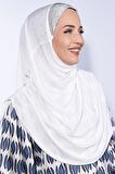 Taşlı Pileli Hijab Ekru  - Ekru