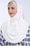 Taşlı Pileli Hijab Ekru  - Ekru