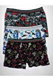 Erkek Çocuk Siyah Desenli Boxer 3 Adet