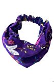 Kadın Çini Desenli Paraşüt Lastikli Bandana, Lastikli Saç Bandı, Bandana