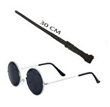 Harry Potter Asası 30 Cm Ve Siyah Metal Çerçeveli Harry Potter Gözlüğü Seti - Lisinya