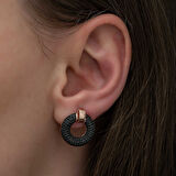 Gümüş Siyah Çok Taşlı Daire Kadın Küpe