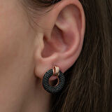 Gümüş Siyah Çok Taşlı Daire Kadın Küpe