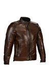 Unisex Antik Kahve Moto Deri Mont