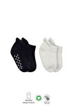 Bistyle 2'Li Altı Havlu Sneakers Kaymaz Çorap 20501 Siyah Ekru